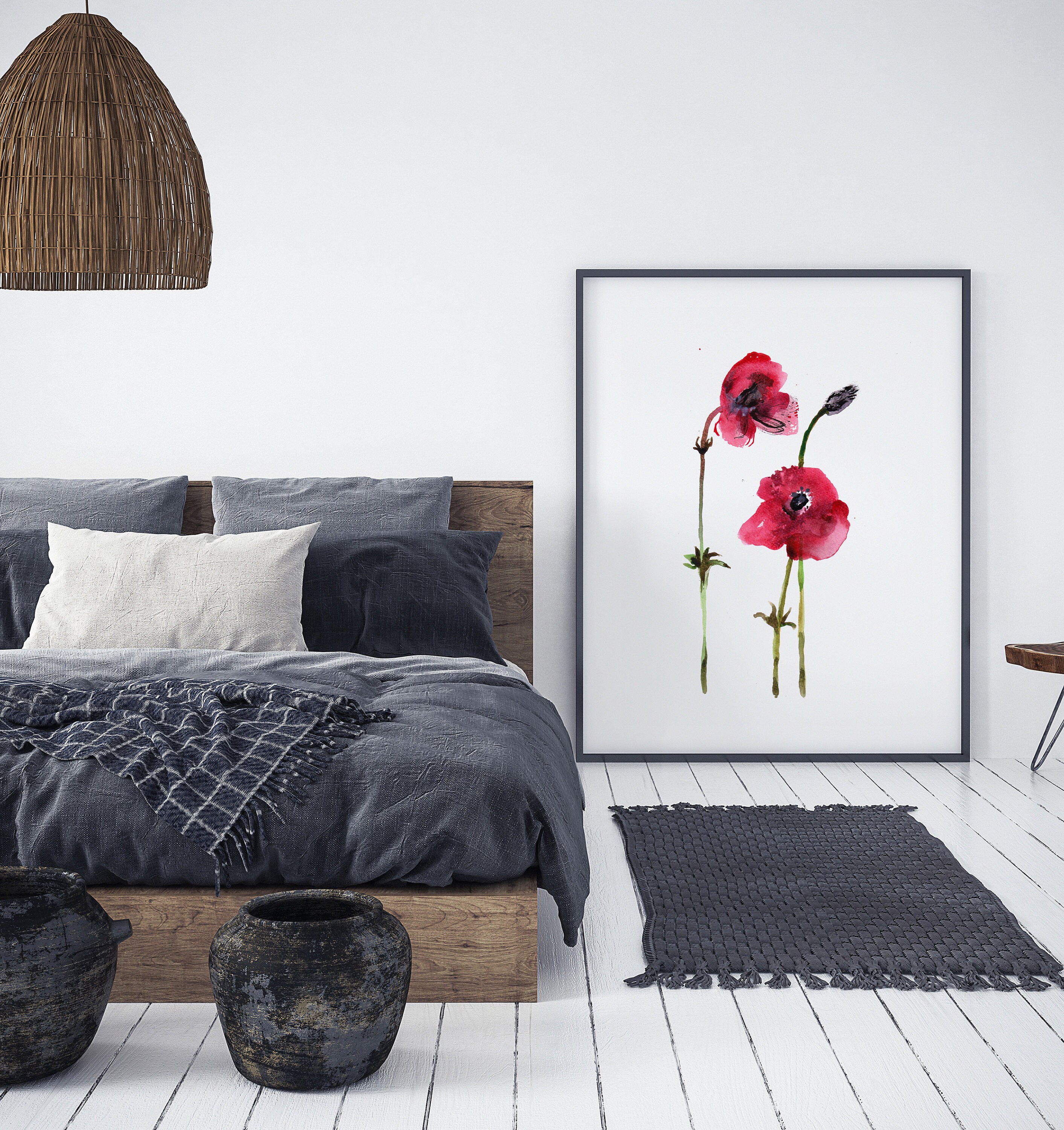 Red Poppy Watercolor Art Print - Minimalist Floral Wall Decor for ...