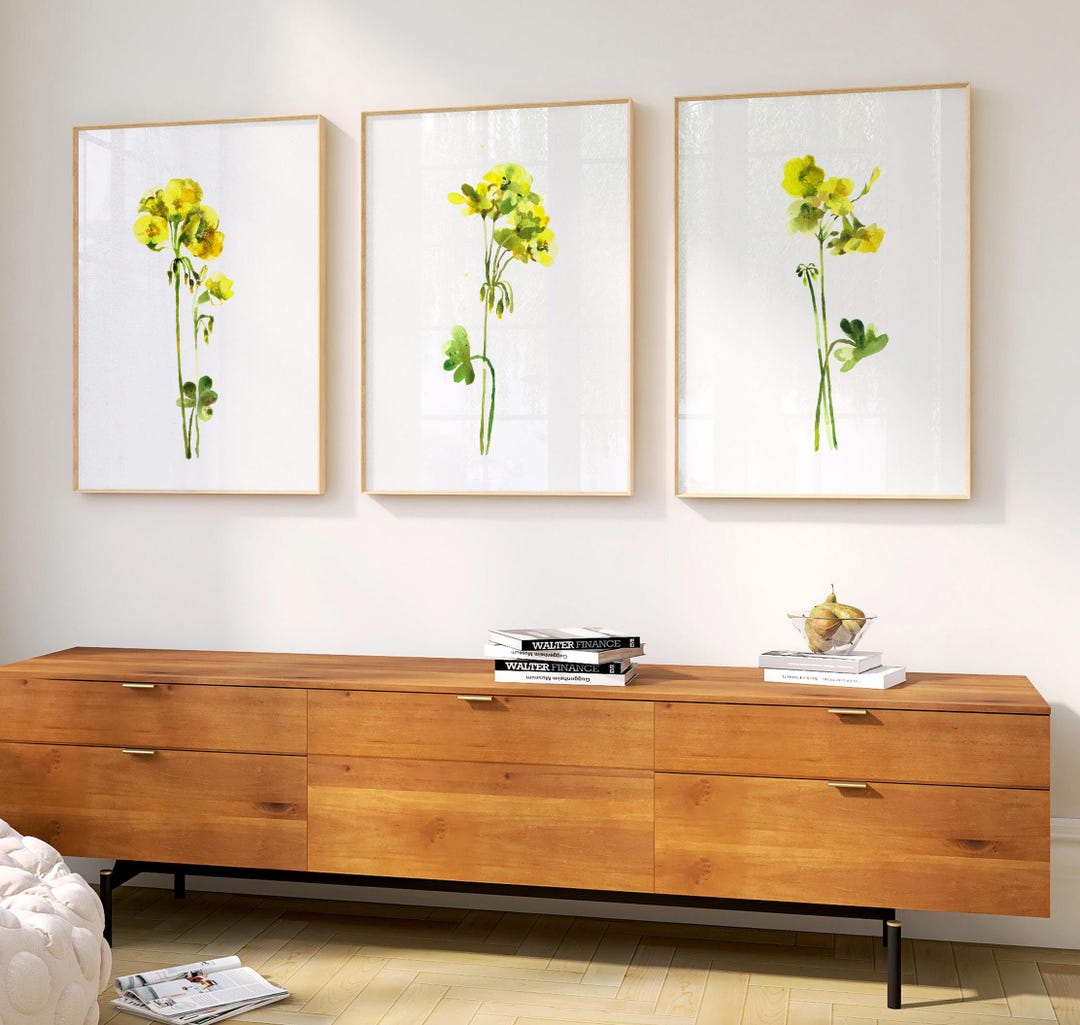 Wildflower Print Set of 3, Yellow Sorrel Watercolor, Minimalist Floral ...