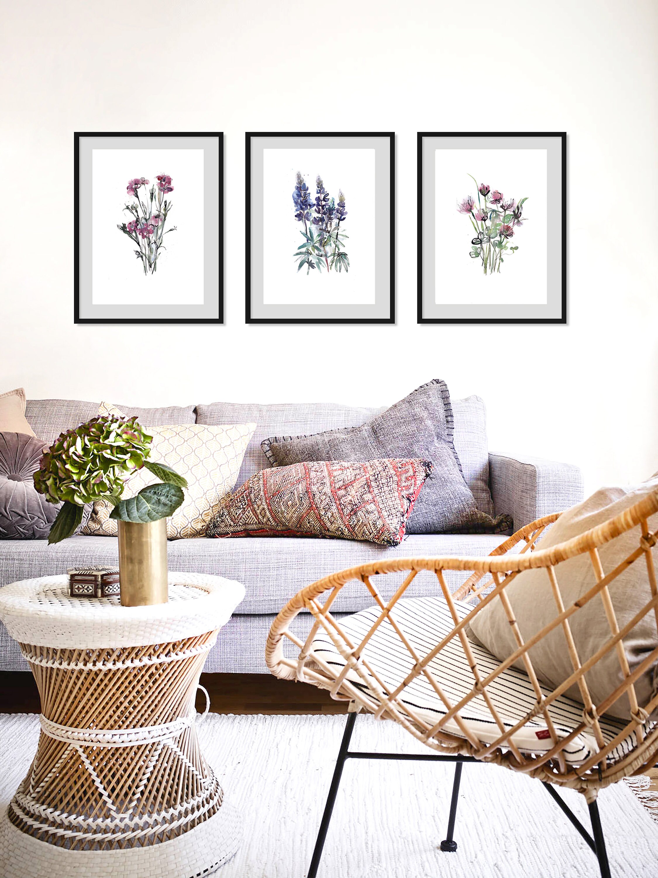 Wohnzimmer Blumen Kunst Dekor Aquarell Blumen Druck Set von | Etsy