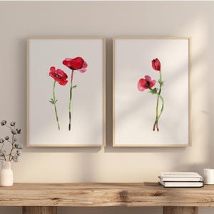 Minimalist Poppy Watercolor Print Set: Modern Botanical Art