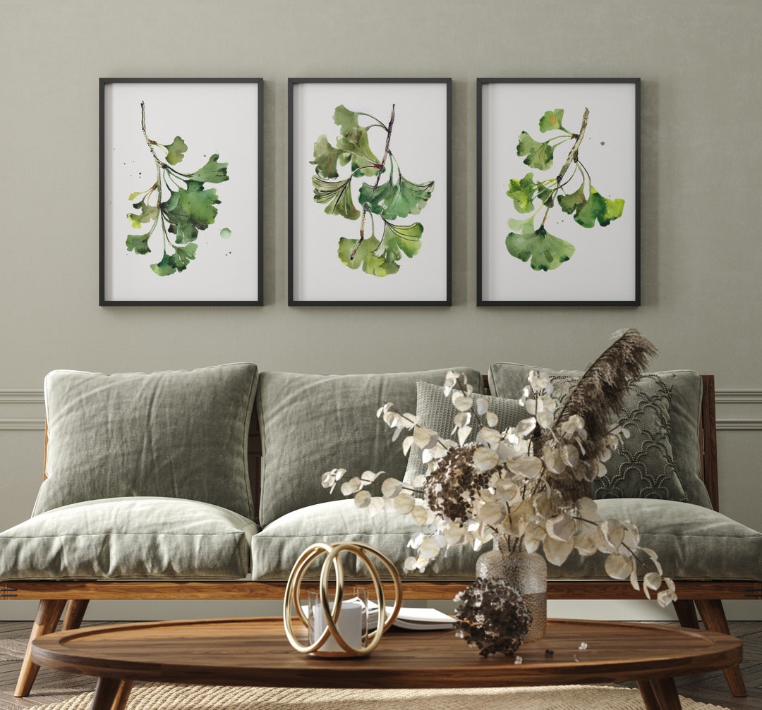 Ginkgo Leaf Watercolor Art Prints - Set of 3 - Calming Greenery - Etsy