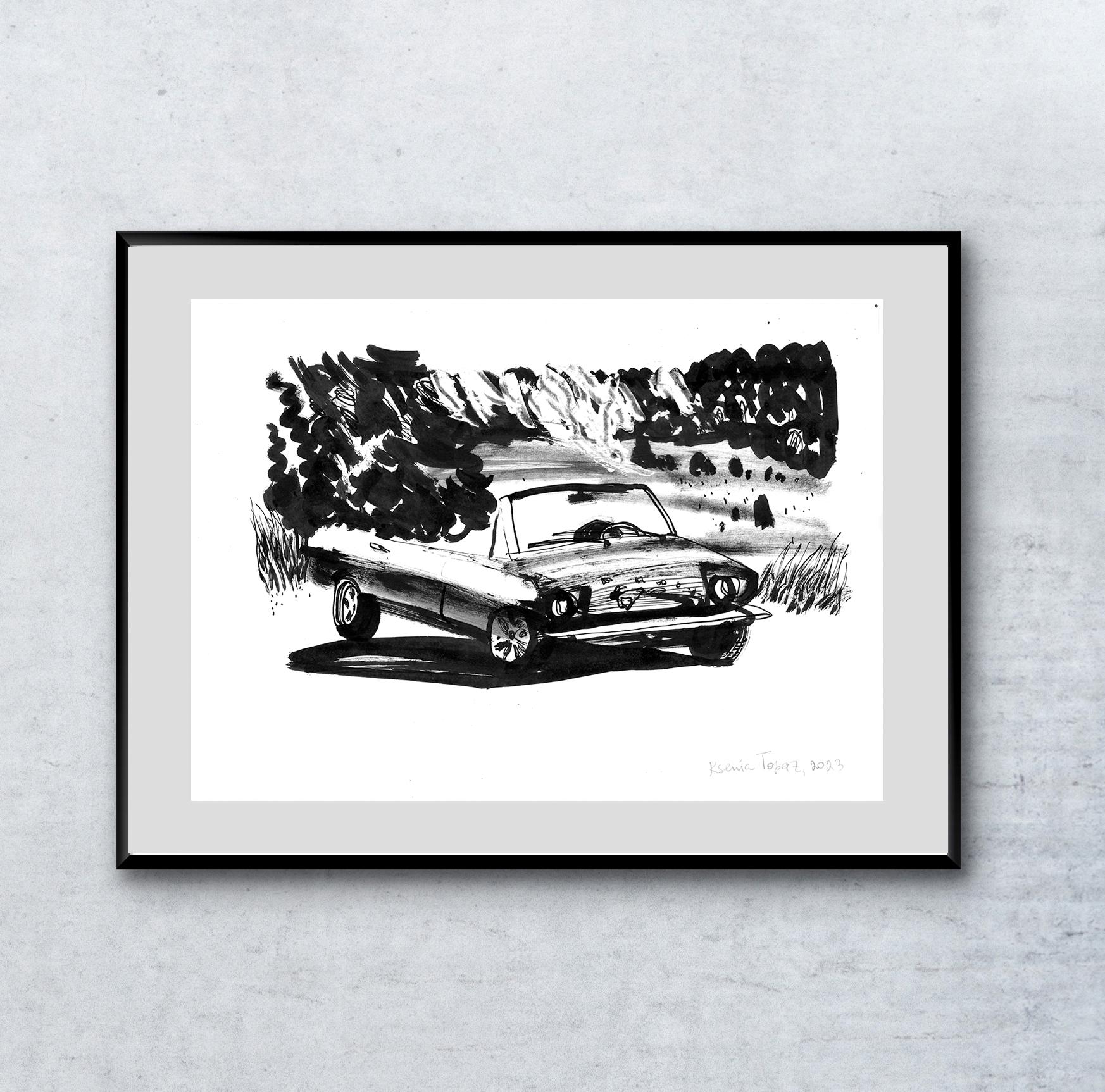 Custom Mustang Car Ink Drawing: Retro Classic Car Art Gift - Etsy
