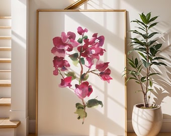 Magenta Bougainvillea Watercolor Painting: Botanical Wall Art