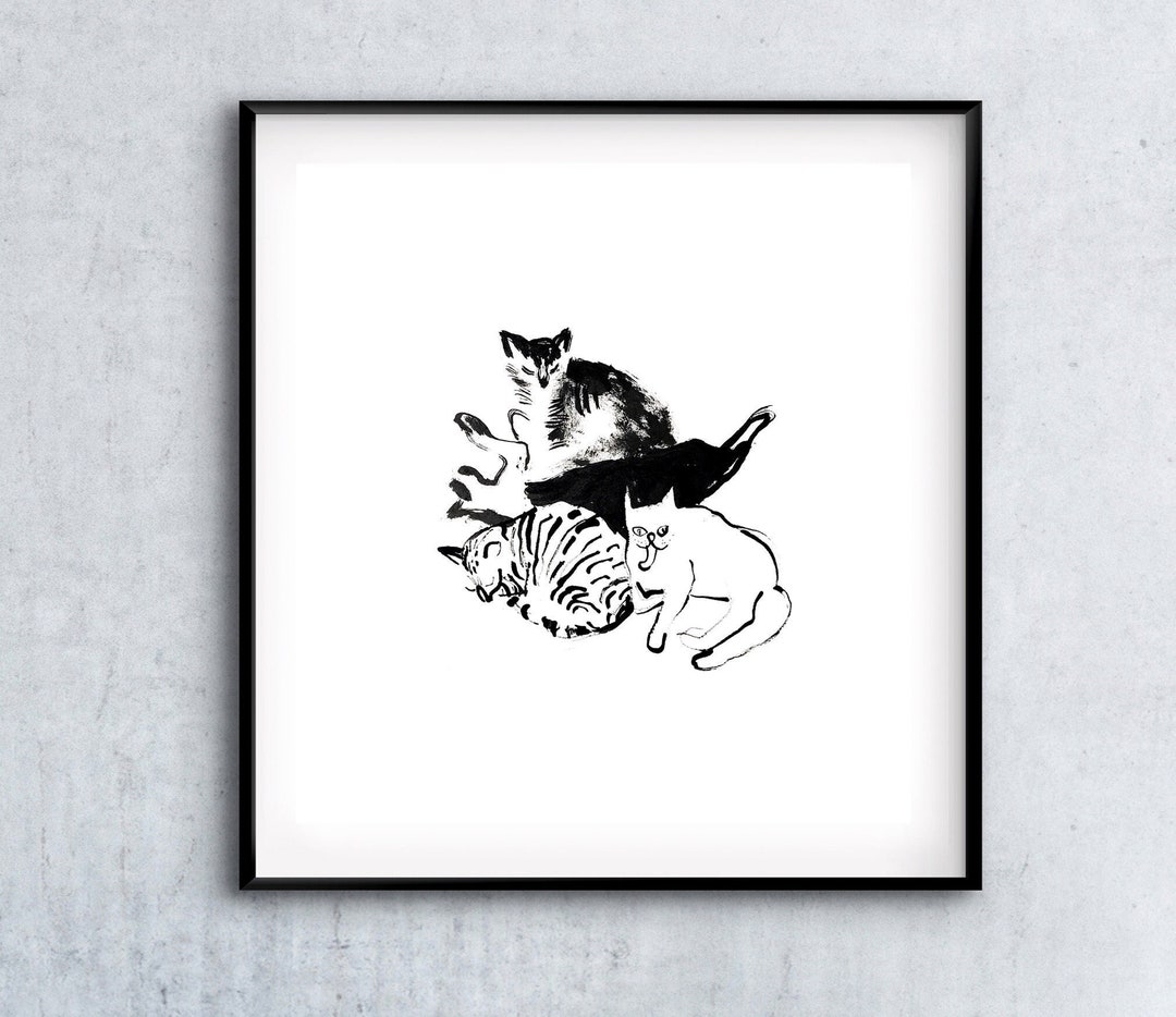 Minimalist Black and White Cats Print Perfect Gift for Cat Lovers Great ...