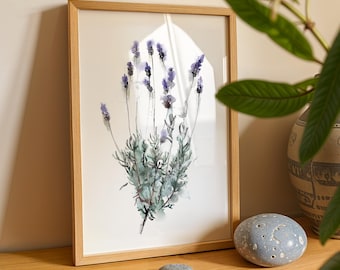 Lavender Watercolor Painting Print – Botanical Wall Art for Spring Home Decor
