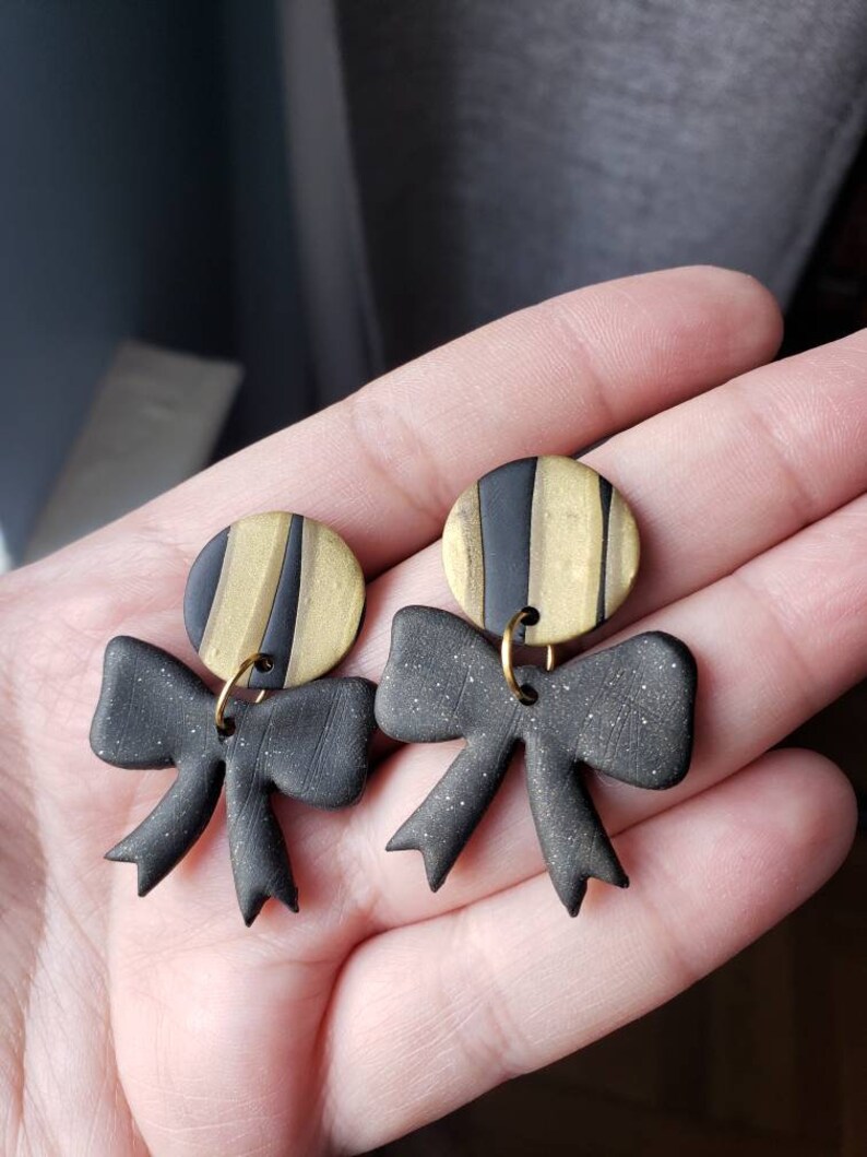Holiday Earrings Party statement earrings. 2021 GOLDEN VIBES New Years statement earrings Black and gold statement earrings
