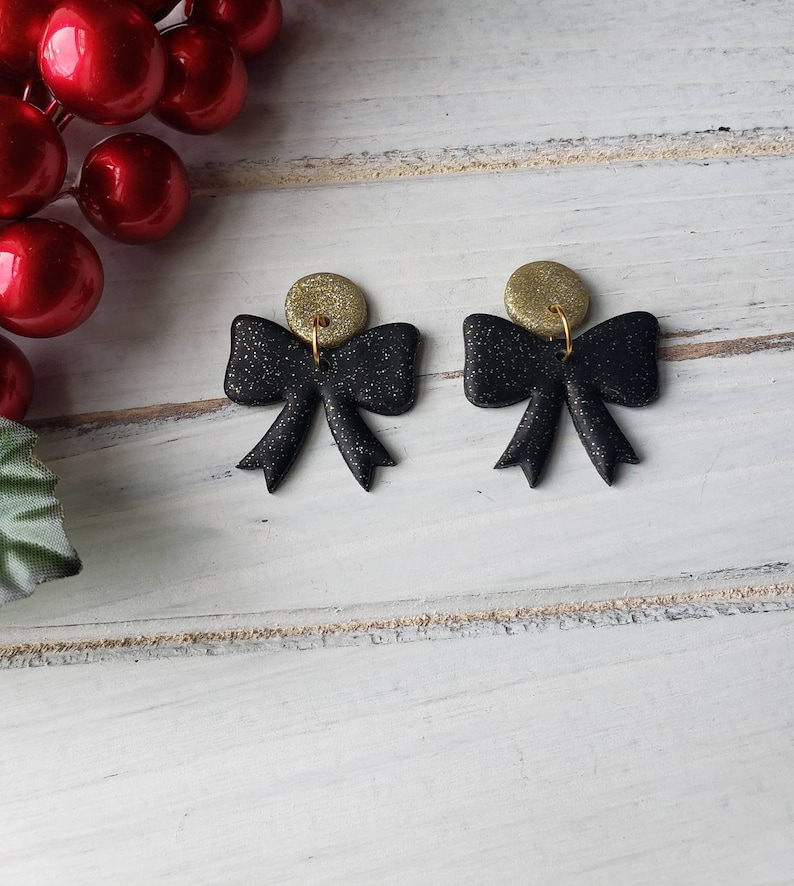 Holiday Earrings Party statement earrings. 2021 GOLDEN VIBES New Years statement earrings Black and gold statement earrings
