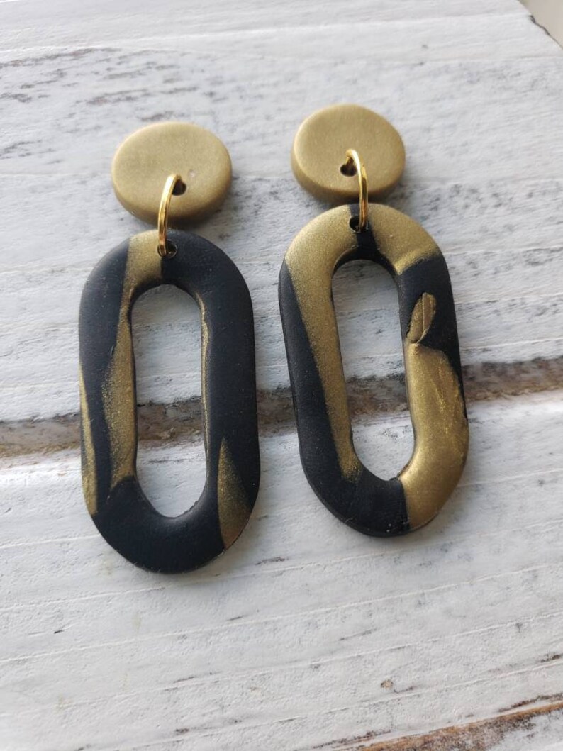 Holiday Earrings Party statement earrings. 2021 GOLDEN VIBES New Years statement earrings Black and gold statement earrings
