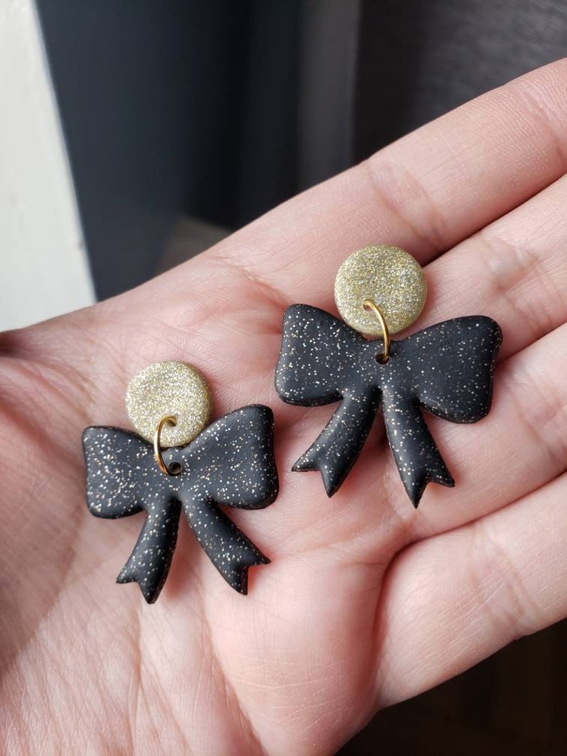 Holiday Earrings Party statement earrings. 2021 GOLDEN VIBES New Years statement earrings Black and gold statement earrings