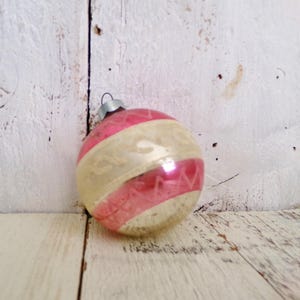 Vintage Christmas ORNAMENT ~ Pink, Silver, White Hand Painted Trim ~ 1950&#39;s made in America ~ Mercury Glass ~ Pink Christmas Decor