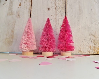 3 PINK Trees: 5 inches Tall ~ Pink & Berry Blend ~ Tier Tray ~ Crafts ~ Doll house Decor ~ Hand Dyed ~ Gift for Her ~ Hand Dyed