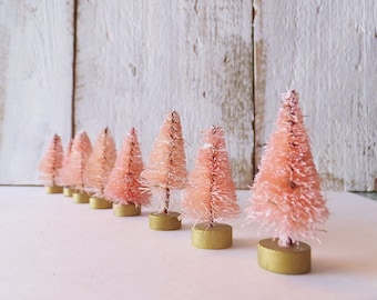 Tiny PINK Spring Trees: 1.5 inches Tall ~ Set of 8 ~ Putz / Doll House, Craft Supply ~  Hand Dyed ~ Assemblage Projects ~ Easter Decor