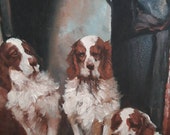 Vintage French painting of hunting dogs