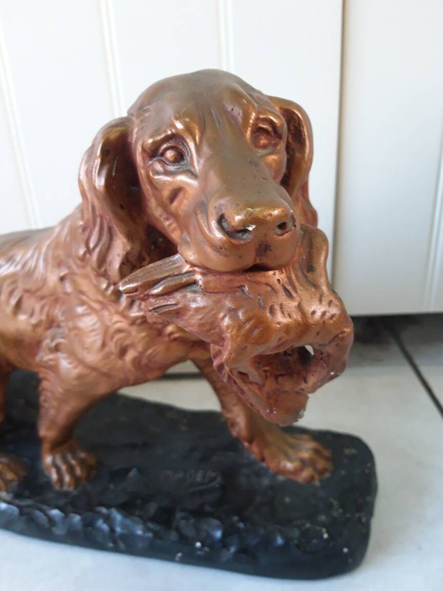 statue de Chien Chasse Français Plâtre Cru