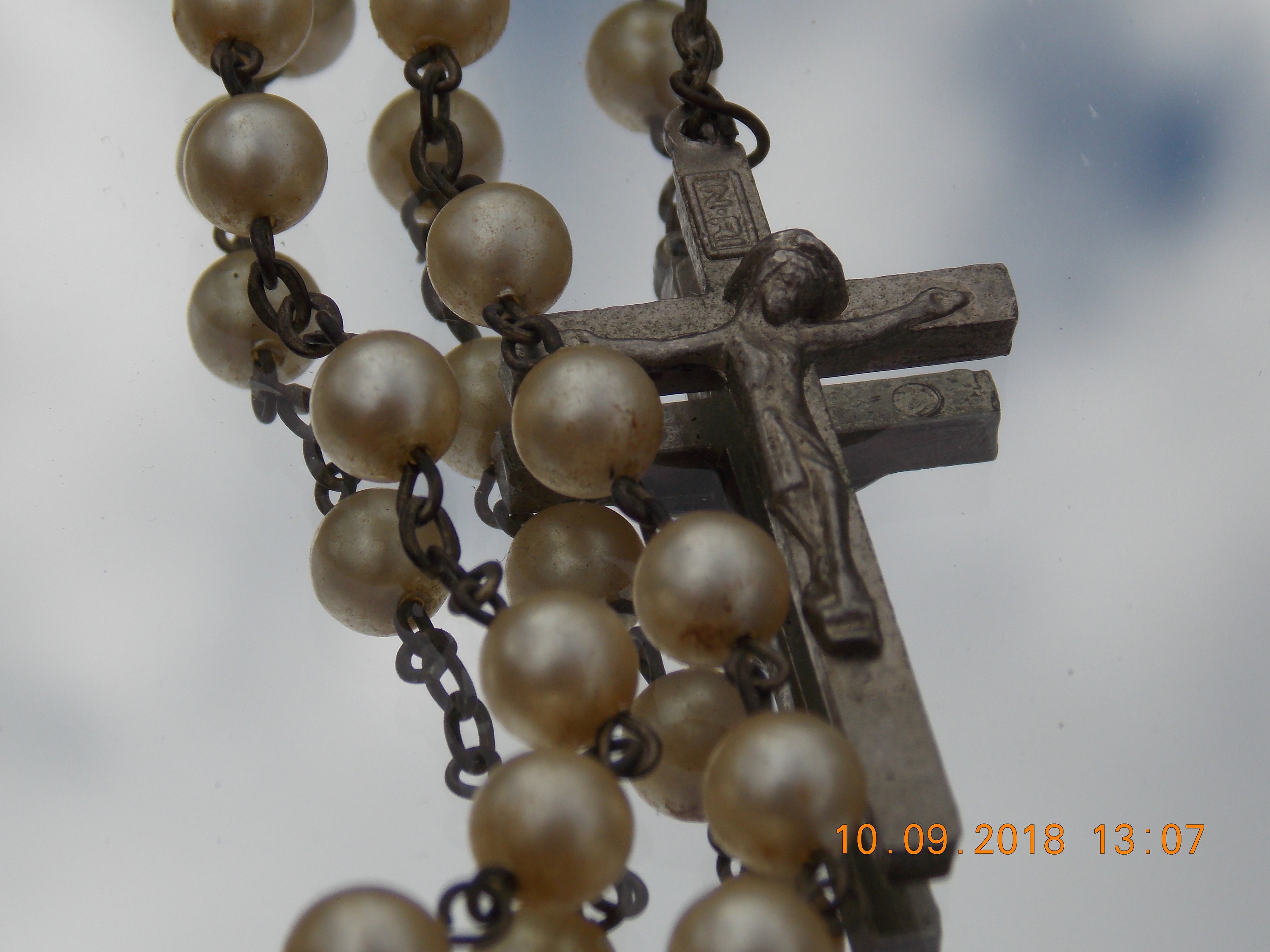 Vintage Français Rosary Beads Collier Crucifix Croix Chaîne Religieuse Jésus Bijoux Croix