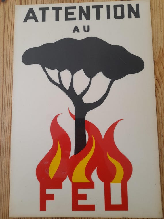 Rare Vintage French perspex attention of fire sign.