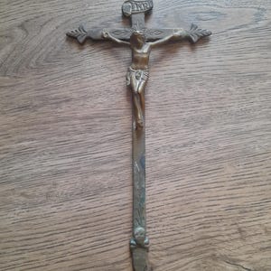 Vintage French Brass Crucifix Wall hanging cross with Jesus