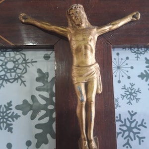Vintage French cross crucifix with inlay