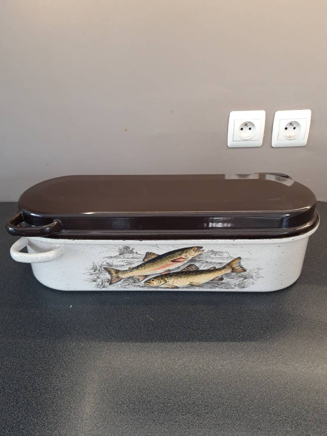 Antique Fish Kettle, Enamel Fish Steamer/fish Poacher, French 1920s Poissonnière, Country