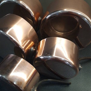 Vintage French Villedieu copper pan set