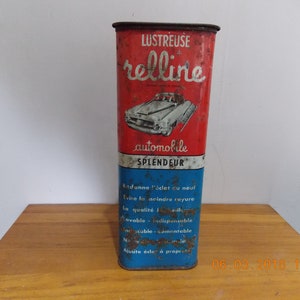 Rare French Relline Lustreuse automobile advertizing tin , car Polish tin , oil tin , collectable tin