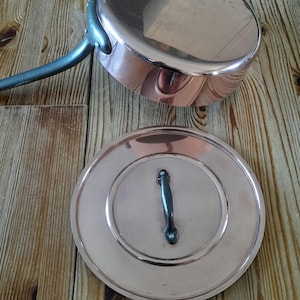 Antique French copper saute frying pan named