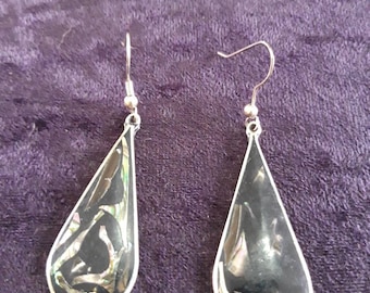 Pendientes de lágrima de concha de abulón, joyería mexicana de plata