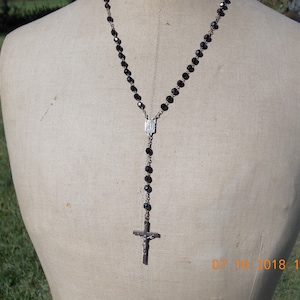 Vintage francés Rosario perlas collar crucifijo cruz cadena religiosa Jesús cross joyería Vintage francés