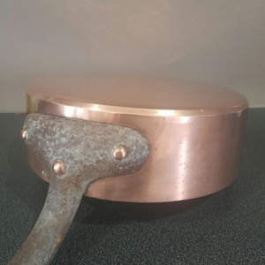 Antique French copper saute frying pan numbered 23