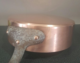 Antique French copper saute frying pan numbered 23