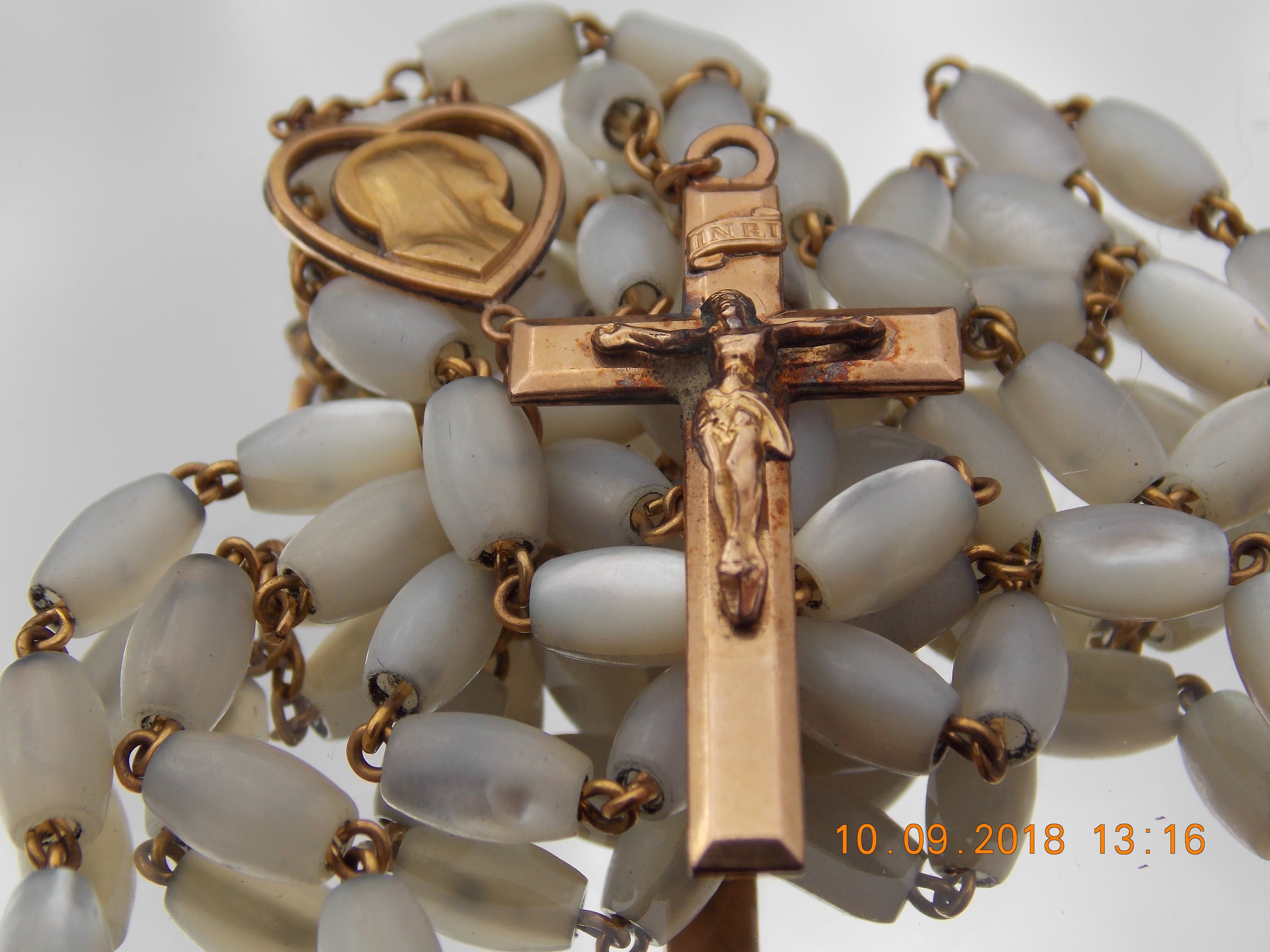 Vintage Français Rosary Beads Necklace Crucifix Croix Chaîne Religieuse Jésus Croix Bijoux Vintage F