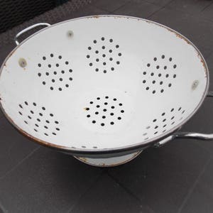 Vintage White Enamel Colander with S/Steel trim Vintage French Enamelware Drainer Kitchen Strainer