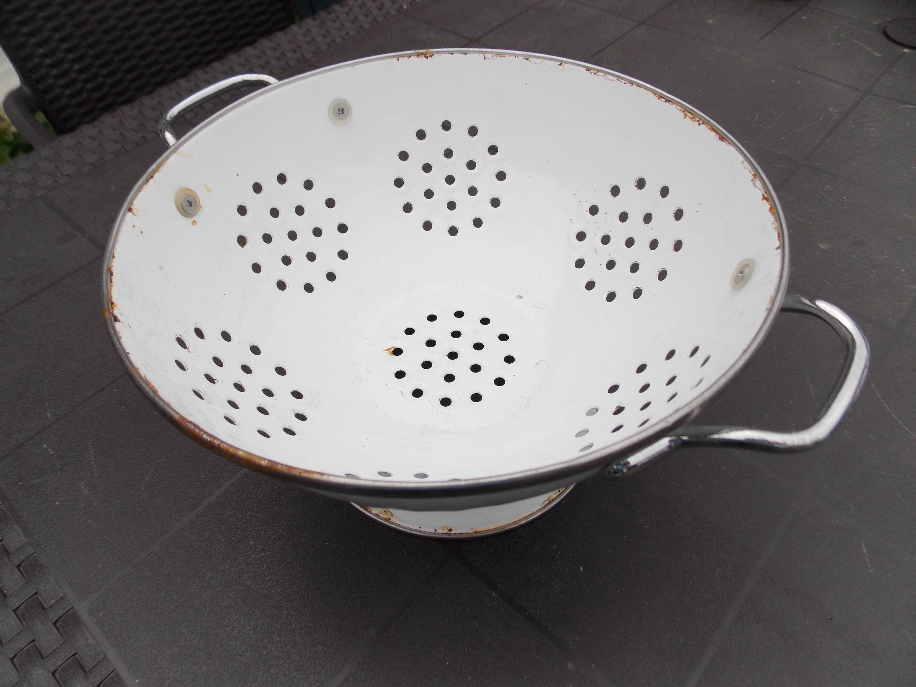Vintage White Enamel Colander With S/steel Trim Vintage French Etsy UK