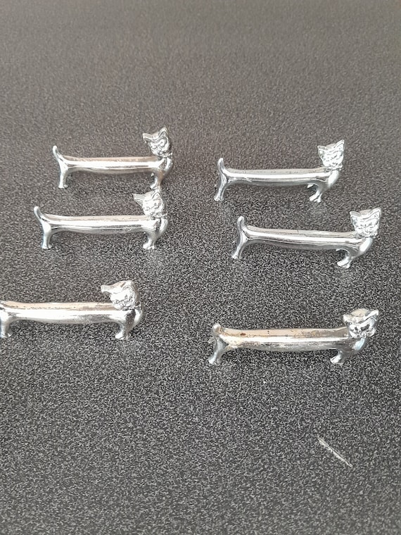 Lot De 6 Porte-couteaux En Métal Argenté - Forme Chat Avec Nœud Papillon - Occasion