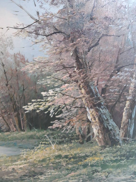 風景画 油彩画 森の中の川を描いた油絵です 風景画 油彩画 森の中の川を描いた油絵です