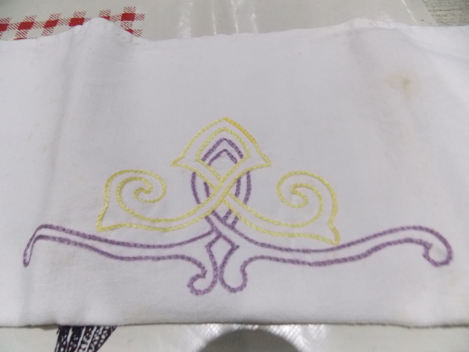 Vintage Français Lin de en Tissu Serviette Cuisine Brodé