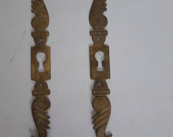 Pair of Vintage French brass furniture key lock covers escutcheons