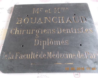 Antica insegna in ardesia francese per dentista, intaglio in foglia d'oro di Parigi