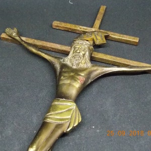Vintage French Brass Crucifix Wall hanging cross with Jesus