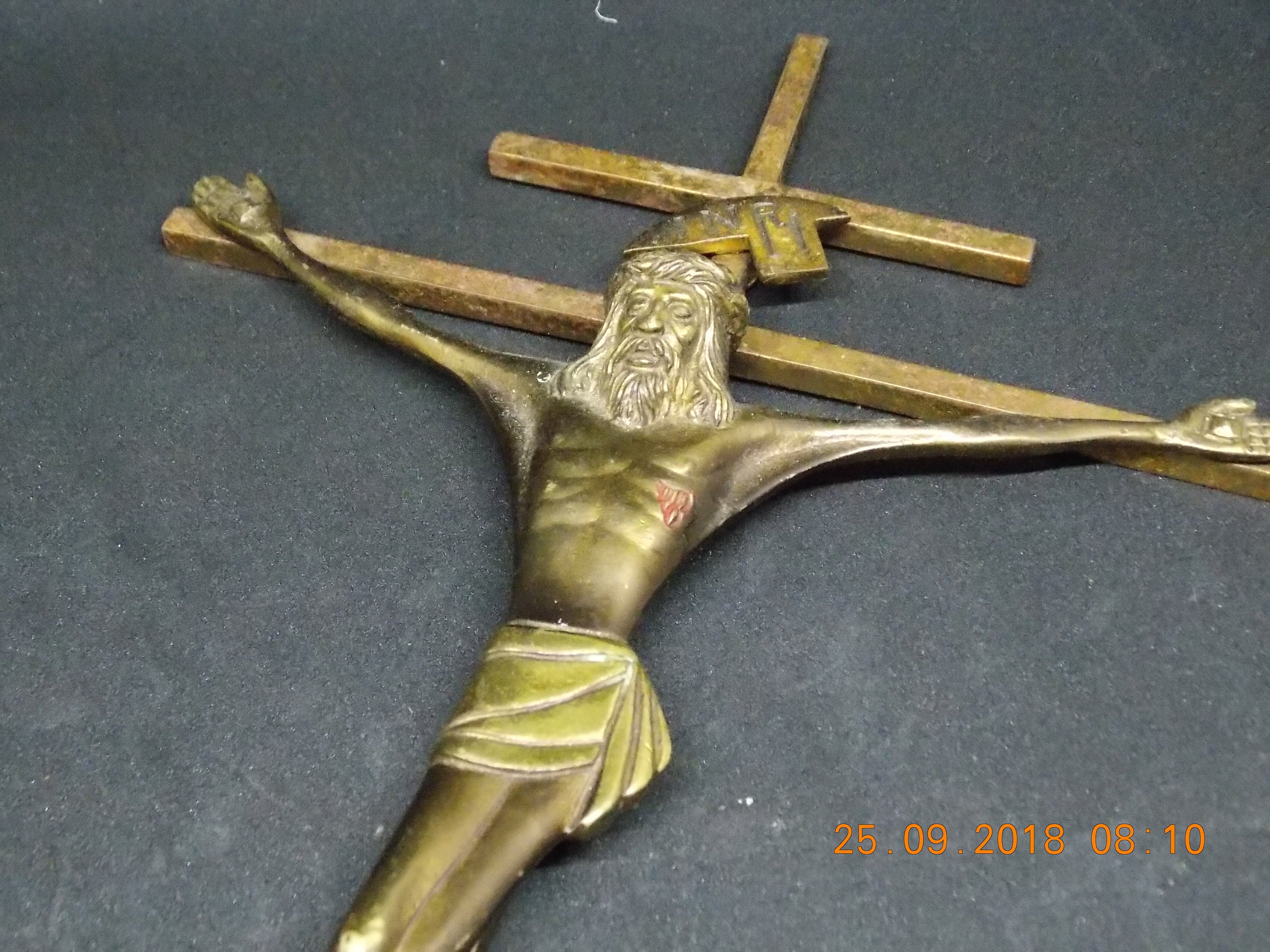 Vintage Français Crucifix en Laiton Mur Suspendu Croix avec Jésus