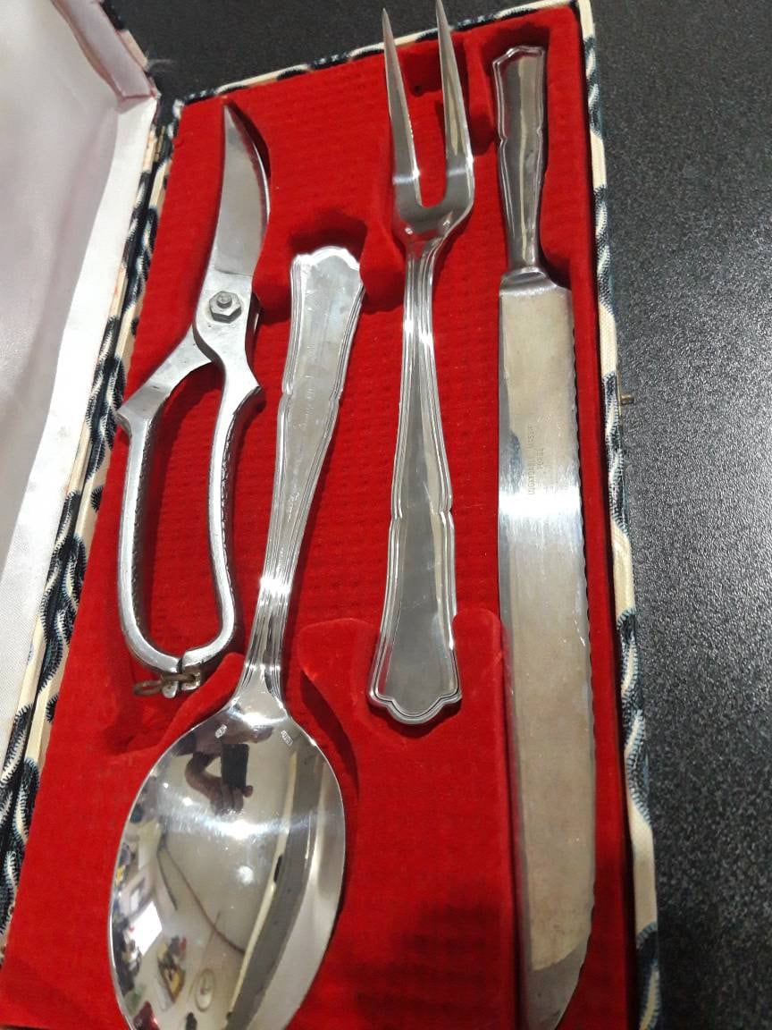 Découpage de Viande Français Vintage et Ensemble Service d'ustensiles