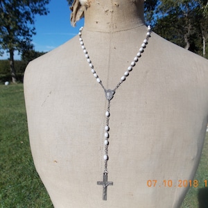 Vintage francés Rosario perlas collar crucifijo cruz cadena religiosa Jesús cross joyería Vintage francés