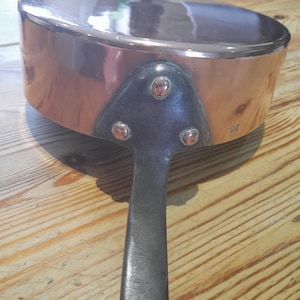 Antique French copper saute frying pan named