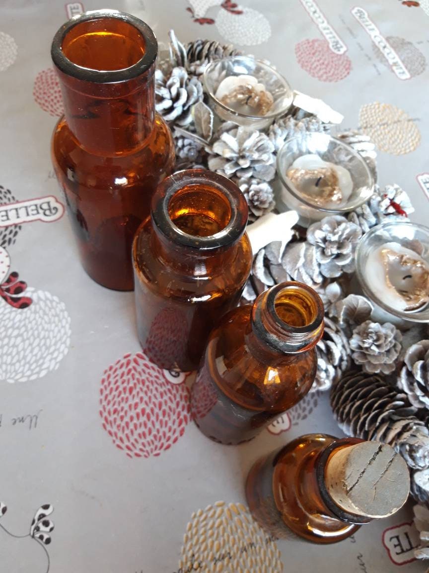 Ensemble de 4 Bouteilles Verre Brun Amber Apothecary Pharmacie