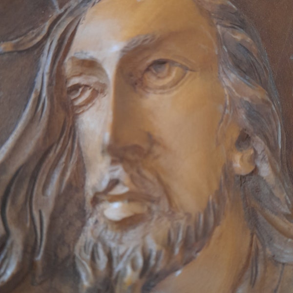 Jesus wood carving of Christ's face hand carved