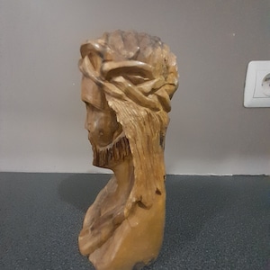 Vintage French wooden jesus bust head
