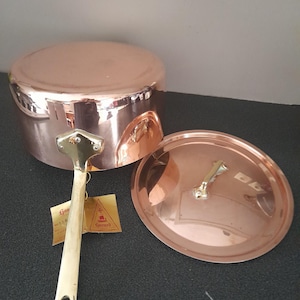 Havard if Villedieu large French copper sauce  pan with lid.