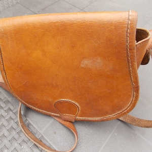 Vintage Brown Leather Crossbody Purse, Saddle Bag, Cartridge Bag thick hard leather.