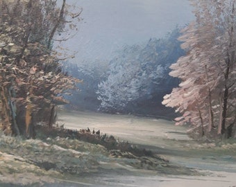 French oil painting of river in woodland