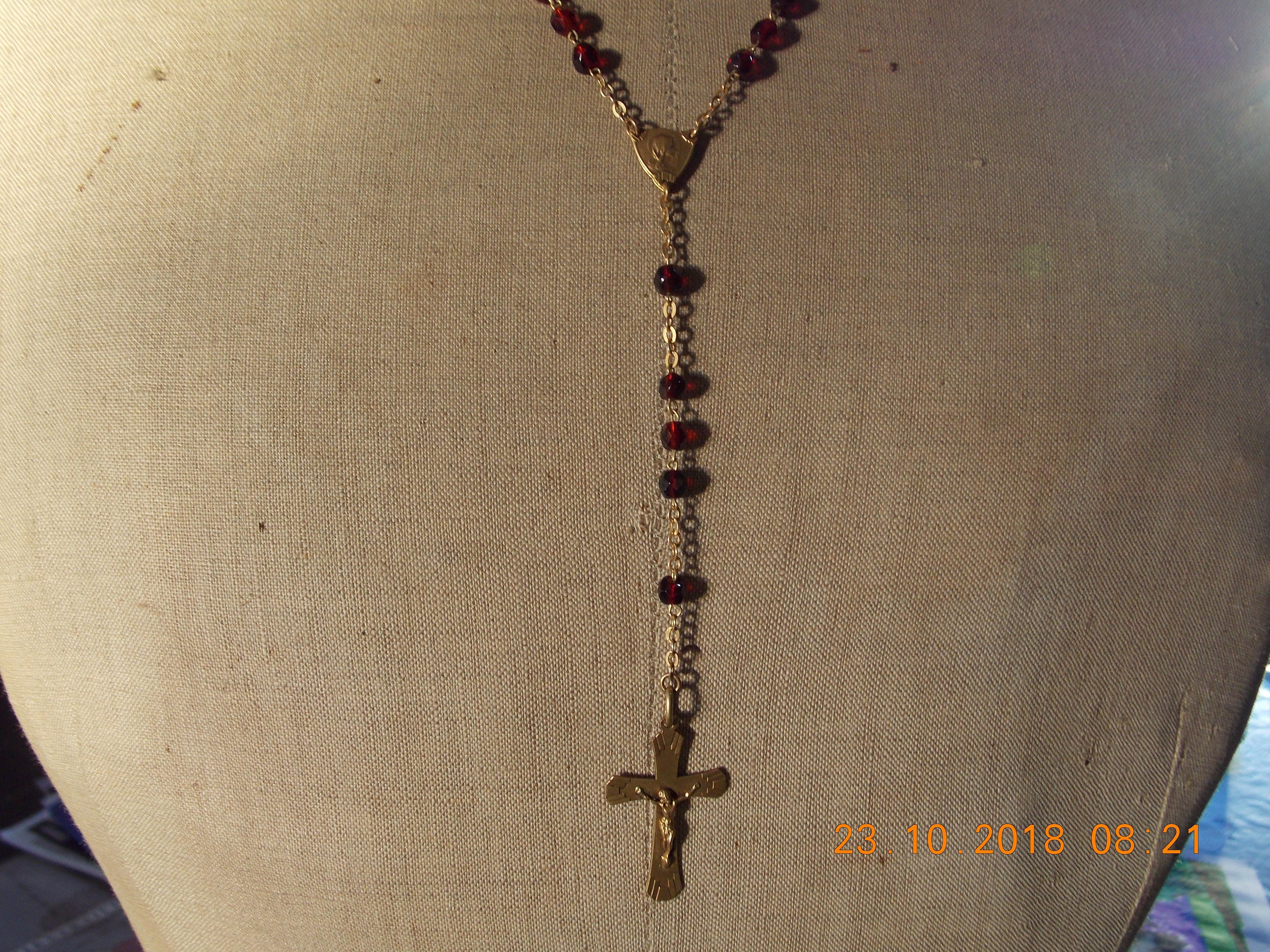 Français Vintage Rosary Beads Necklace avec Perles en Bois Crucifix Croix Chaîne Religieuse Jésus Cr